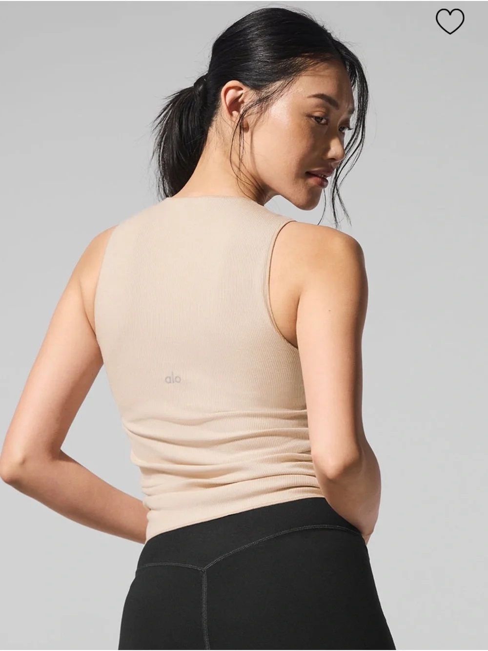 ALO Ribbed En Pointe Cinched Side Tank Top in Macadamia Size Small